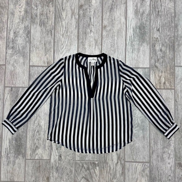 Joseph Ribkoff Women's Navy & White Striped Blouse, Sheer Size 6 - Picture 4 of 10